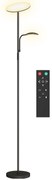 HOMCOM Lampă de Podea cu 2 Surse de Lumină Reglabile pe 4 Niveluri și Telecomandă, Neagră | Aosom Romania