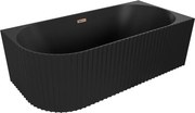 Mexen Gia cadă de baie freestanding, colț rotunjit, model cu nervuri pe partea dreaptă, 150 x 75 cm, negru mat, preaplin aur