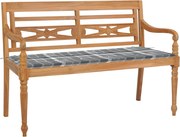 vidaXL Bancă Batavia cu pernă gri model carouri 120 cm lemn masiv tec