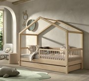 Pat Casă Forrest Beech 90x200 cm, pentru Camera Copii, din Lemn de Fag, cu Sertar și Protecție Suplimentară – Vipack