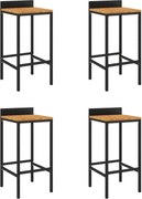vidaXL Scaune de bar, 4 buc, negru, poliratan și lemn masiv de acacia