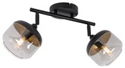 Spotlight de design negru cu aur și sticlă fumuriu 2 lumini - Kyan