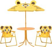 vidaXL Set bistro de grădină pentru copii, cu umbrelă, 3 piese, galben