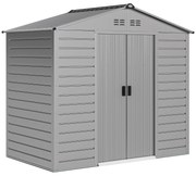 Outsunny Casa pentru unelte de 2,43 ㎡, ușă glisantă blocabilă, rezistent la intemperii, 213 x 131 x 192 cm, Gri | Aosom Romania