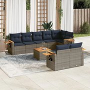 vidaXL Set canapele de grădină cu perne, 9 piese, gri, poliratan
