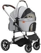 PawHut Hundewagen 3 în 1 Hundebuggy pliabil pentru pisici până la 10 kg Katzenbuggy cu pernă, suport pentru băuturi Gri deschis | Aosom Romania