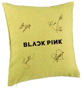 Perna Decorativa BlackPink cu Semnaturi, Model 2, 40x40 cm, Verde, Husa Detasabila, Burduf