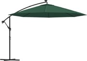 vidaXL Umbrelă în consolă cu LED-uri și stâlp metalic, verde, 350 cm