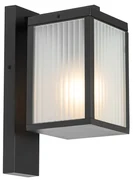 Lămpă de perete exterioară neagră cu sticlă striată IP44 - Charlois