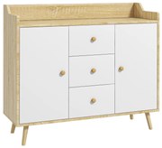 HOMCOM Comodă cu 3 Sertare și 2 Dulapuri cu Rafturi, Bufet Modern din PAL și Lemn de Pin, 90x32x80 cm, Alb | Aosom Romania