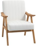 HOMCOM Fotoliu Tapitat în Design Scandi, Aspect de catifea, Cadru din Masiv de Lemn, 68 x 74 x 82cm, Crem | Aosom Romania