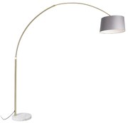 Lampă de arc din alamă cu abajur din stofă gri marmură 45 cm - XXL