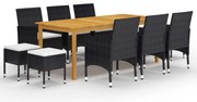 vidaXL Set mobilier de grădină, 11 piese, negru