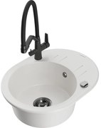 Mexen Kevin chiuvetă de granit 1 compartiment cu baterie de bucătărie Duo, alb - 6517-20-671701-70-B