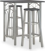 vidaXL Set mobilier de bar, 3 piese, negru, lemn și oțel