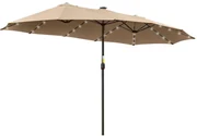 Outsunny Umbrelă Solară LED 4.5m, Sistem de Deschidere cu Manivelă, Rezistentă la Apă, Kaki | Aosom Romania