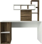 Birou CORAL, nuc inchis/alb, PAL melaminat, 140x60x154 cm