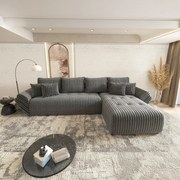 Colțar extensibil dumonde cu ladă de depozitare si sezut confortabil din spuma high-density, Berlin XL Ambience Grey II 350x185 cm