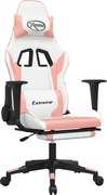 vidaXL Scaun de gaming cu suport picioare, alb/roz, piele ecologică