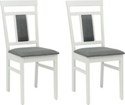 vidaXL Scaun de sufragerie 2 pcs Alb și gri Lemn Solid de Cauciuc