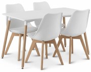 Set de dining 1 + 4, masa alba ADRIA 120x80 cm + scaun alb BALI MARK cu picioare din lemn de fag