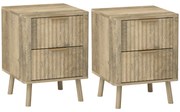HOMCOM Lot de 2 noptiere cu 2 sertare canelate pentru cameră de dormit, sufragerie, 40 x 40 x 53 cm, stejar | Aosom Romania