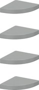 vidaXL Rafturi colț perete, 4 buc., gri extralucios, 25x25x3,8 cm, MDF