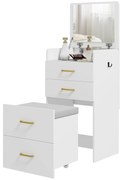 HOMCOM Masuta de Toaleta 3-in-1 cu Oglinda, Masuta de Noapte, Scaun cu Rotile, Sertare, Alb | Aosom Romania