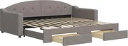vidaXL Pat de zi cu extensie și sertare, gri taupe, 90x200 cm, textil