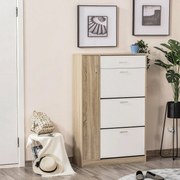 HOMCOM Suport pentru Pantofi Modern care Economiseste Spatiu cu 3 Usi si Rafturi Reglabile, Sertar si Dulapior cu Polite, Culoarea Lemnului si Alb