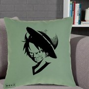Perna Personalizata One Piece Luffy Silueta Alb-Negru, 40x40 cm, Verde, Husa Detasabila, Perna Inclusa, BEKZ®