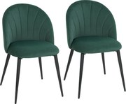 HOMCOM Set de 2 Scaune de Sufragerie din Catifea, Scaune Bucătărie cu Spătar Curbat în Formă de Scoică, Picioare din Metal, Stil Nordic, Scaun Tapițat pentru Bucătărie, Dormitor, Cameră de Zi, Verde Închis | Aosom Romania