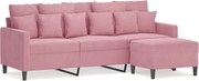 vidaXL Canapea cu 3 locuri și taburet, roz, 180 cm, catifea