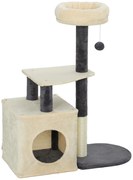PawHut Arbore zgârietor pentru pisici, înalt de 92 cm, cu căsuță, culcuș, stâlpi din sisal și bila, crem alb | Aosom Romania