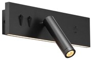Lampă de perete neagră reglabilă cu USB-C incl. LED - Modric