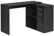HOMCOM Birou de Colț pentru Studiu cu 2 Sertare și 2 Rafturi, Birou Modern din Lemn, 117x82x74 cm, Negru | Aosom Romania
