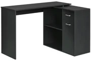 HOMCOM Birou de Colț pentru Studiu cu 2 Sertare și 2 Rafturi, Birou Modern din Lemn, 117x82x74 cm, Negru | Aosom Romania