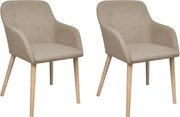 vidaXL Scaune de bucătărie, 2 buc, bej, textil & lemn de stejar masiv