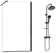 Pachet paravan dus Walk-In Fluminia Foxy negru 120x200 cm si coloana de dus Rea Luis negru
