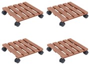 vidaXL Cărucioare pentru plante, 4 buc., maro, 30x30x7,5 cm, WPC