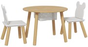 AIYAPLAY Set cu Masă și 2 Scaune pentru Copii cu Spătar în Formă de Ursuleț, Masă cu Spațiu de Depozitare, Alb și Lemn | Aosom Romania