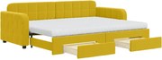 vidaXL Pat de zi cu extensie și sertare, galben, 80x200 cm, catifea