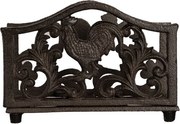 Suport pentru șervețele din fontă maro, cu motiv cocoș, „Le Coq Rustique” – 17x6x12 cm