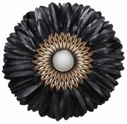 Oglinda decorativa de perete cu pene negre FLOWER, 50 cm