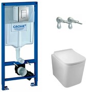 Pachet vas wc suspendat rimless Balneo Luga, capac softclose, rezervor Grohe Rapid SL si clapeta Grohe Skate Cosmopolitan crom