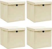 vidaXL Cutii depozitare cu capace 4 buc. crem, 32x32x32 cm, textil