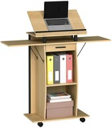 HOMCOM Suport de Podium cu Role, Pupitru cu Aripi Laterale Pliabile, Măsuță pentru Laptop cu Sertar și Rafturi, Stejar | Aosom Romania