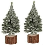 Decorațiune de Crăciun Brad pe butuc, 19 cm,înghețat, SET DE 2 BUCĂȚI
