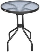 Outsunny Masă Rotundă de Grădină cu Blat din Sticlă Securizată, Φ60x70 cm, Negru | Aosom Romania