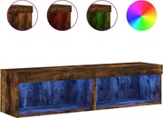 vidaXL Comode TV cu lumini LED, 2 buc., stejar fumuriu, 60x30x30 cm